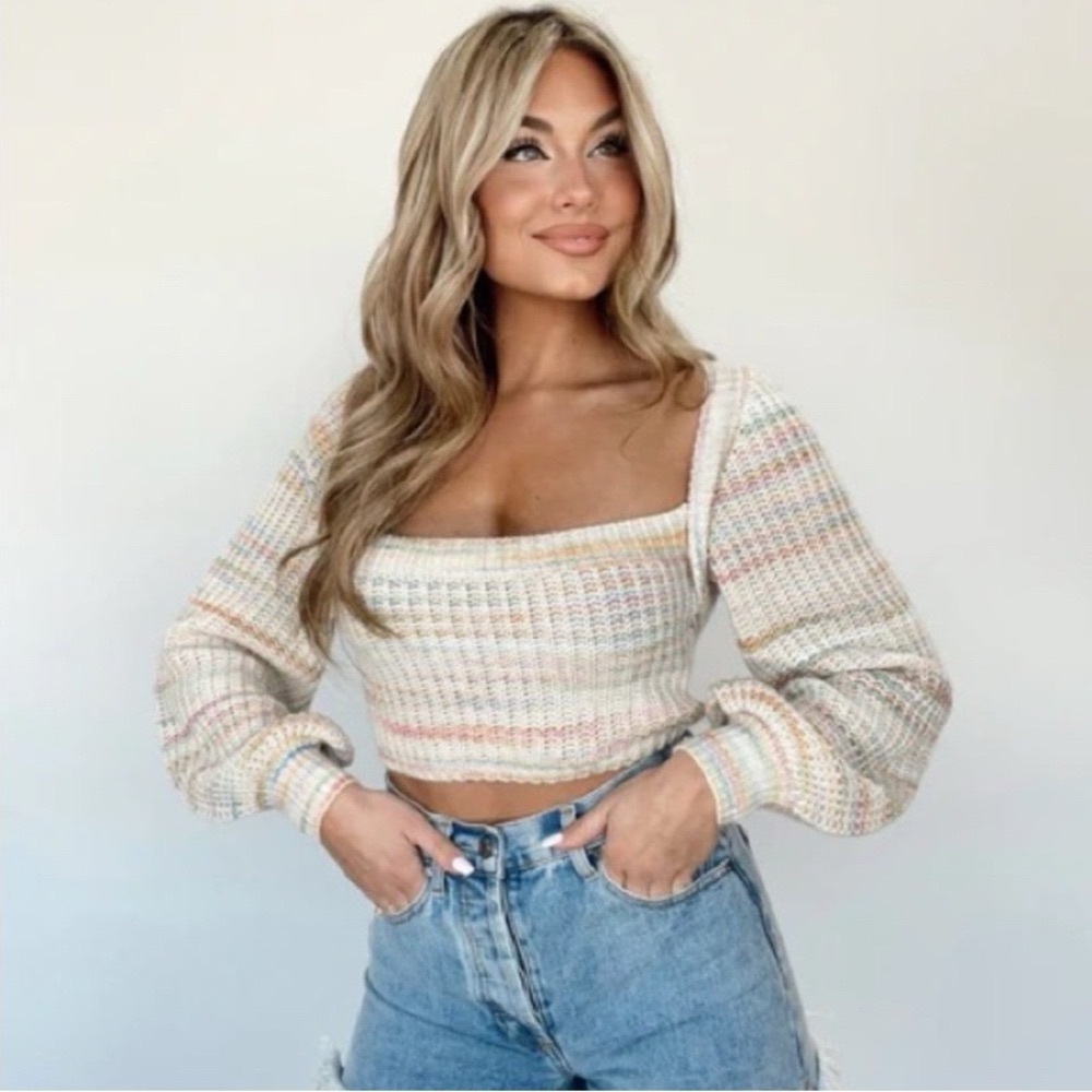 🩷 Lane 201 Boutique Major Babe Sweater Multicolor Knit Crop Top Size Small, Cute